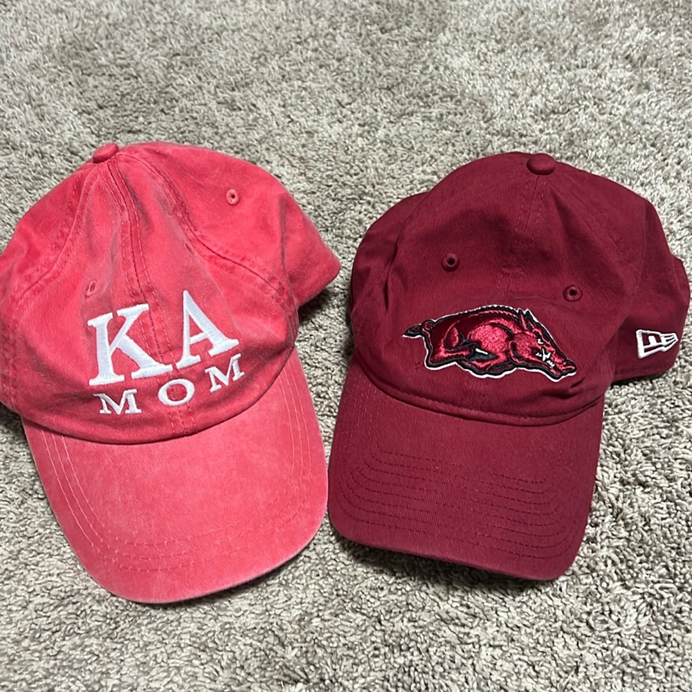 Razorback cap and KA Mom cap